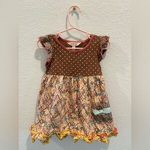 Matilda Jane Smocked Lucinda Rainbow print crochet Brown Pink Polka Dot dress